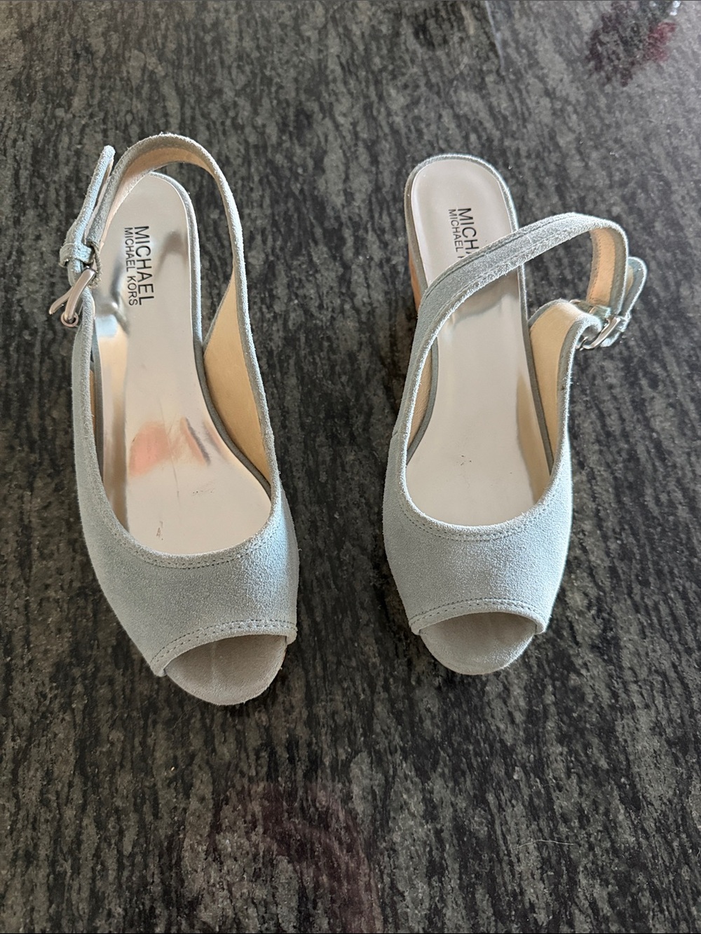 Michael Kors Women's Suede soft blue Slingback Peep-Toe Heels